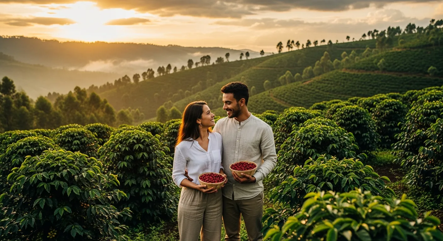 Marek i Anna Kowalscy na plantacji kawy w Etiopii