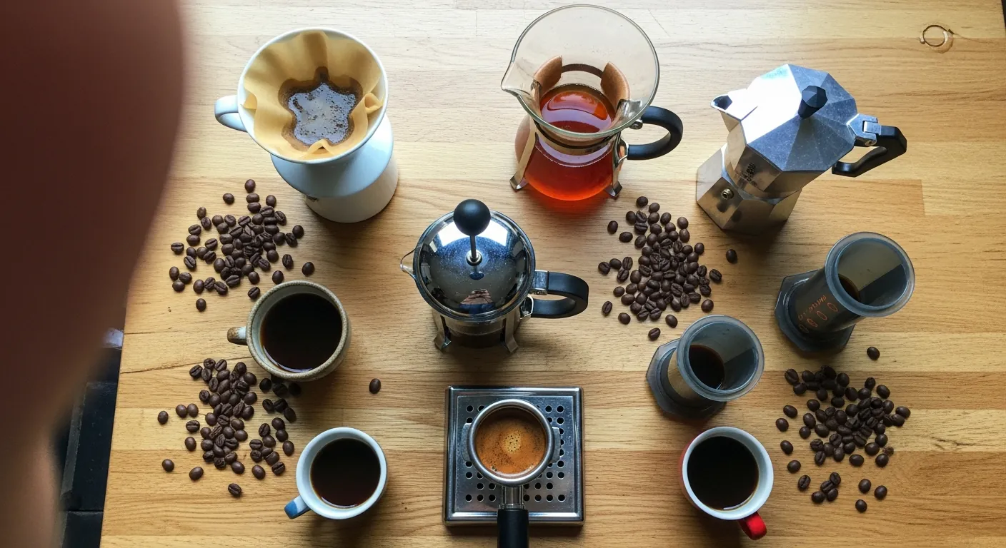 Różne metody parzenia kawy - widok z góry